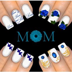 6Pc BLUE GIFT PACK MOTHERS DAY Nail Water Transfer Decal Sticker Art Tattoo