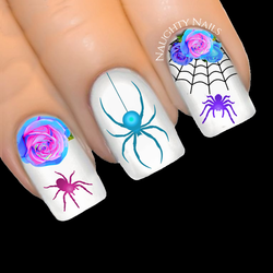 ENCHANTED Elegant Spider Rose Halloween Web Nail Water Decal Sticker Art Tattoo