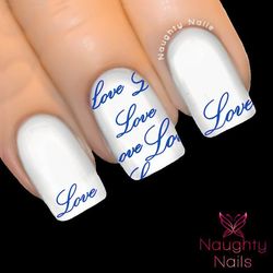 LOVE CURSIVE in BLUE Valentines Day Nail Water Transfer Decal Sticker Art Tattoo