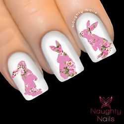 BUNNY in ABIGAIL FLORAL Nail Water Transfer Decal Sticker Art Tattoo