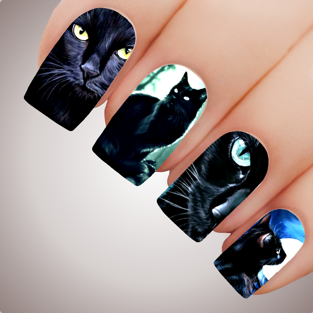 BLACK CAT BEAUTY - Halloween Witch Full Nail Art Decal ...