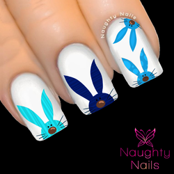 CHEEKY EASTER BUNNY BLUES Nail Water Transfer Decal Sticker Art Tattoo