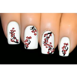Red Cherry Blossom - FLOWER Nail Water Tattoo Transfer Decal Sticker #1480