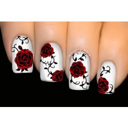 ROSES OF RED Flower Nail Water Transfer Decal Sticker Art Tattoo