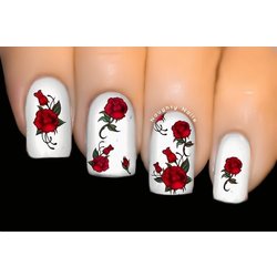  Enchanted Red Rose - FLOWER  Nail Water Tattoo Transfer Decal Sticker M-93