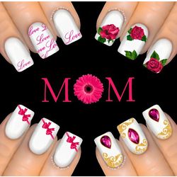 6Pc PINK GIFT PACK MOTHERS DAY Nail Water Transfer Decal Sticker Art Tattoo