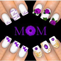 6Pc PURPLE GIFT PACK MOTHERS DAY Nail Water Transfer Decal Sticker Art Tattoo