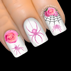 PINK Elegant Spider Rose Halloween Web Nail Water Decal Sticker Art Tattoo