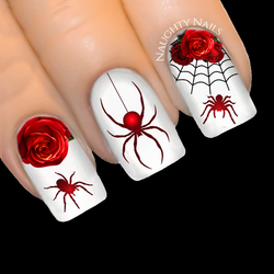RUBY RED Elegant Spider Rose Halloween Web Nail Water Decal Sticker Art Tattoo