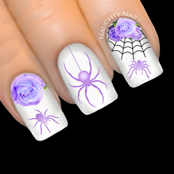 LILAC Elegant Spider Rose Halloween Web Nail Water Decal Sticker Art Tattoo