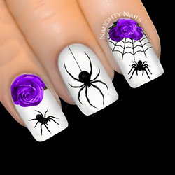 PURPLE MAGIC Elegant Spider Rose Halloween Web Nail Water Decal Sticker Art Tattoo