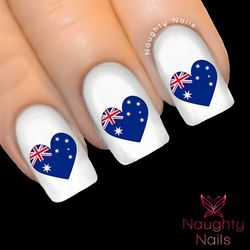 AUSTRALIAN FLAG Love Hearts Nail Water Transfer Decal Tattoo Australia Day