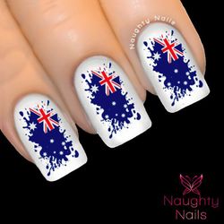 AUSTRALIAN FLAG Paint Splatter Nail Water Transfer Decal Tattoo Australia Day