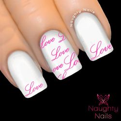 LOVE CURSIVE in PINK Valentines Day Nail Water Transfer Decal Sticker Art Tattoo