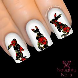 BUNNY in MARIANNE FLORAL Nail Water Transfer Decal Sticker Art Tattoo