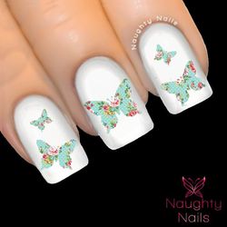 BUTTERFLY in AMELIA FLORAL Accent Nail Water Transfer Decal Sticker Art Tattoo