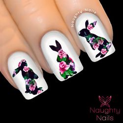 BUNNY in CHRISTINA FLORAL Nail Water Transfer Decal Sticker Art Tattoo