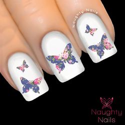 BUTTERFLY in ELIZABETH FLORAL Accent Nail Water Transfer Decal Sticker Art Tattoo