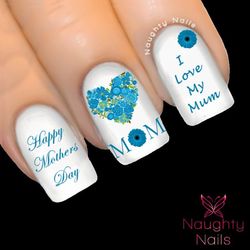 MOTHERS DAY in BLUE Nail Water Transfer Decal Sticker Art Tattoo