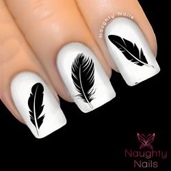 BLACK FEATHER Nail Water Transfer Decal Sticker Art Tattoo