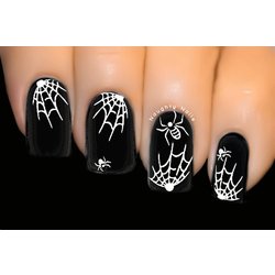 White Spider Web - WICKED Halloween Nail Art Water Tattoo Decal Sticker D-004