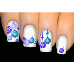 Blue Baubles Christmas Nail Decal Xmas Water Transfer Sticker Tattoo
