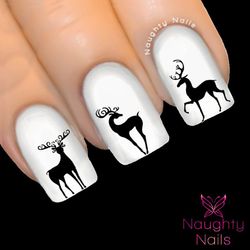Reindeer Silhouette Christmas Nail Decal Xmas Water Transfer Sticker Tattoo
