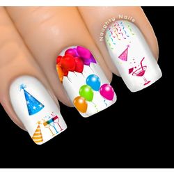 New Years Eve PARTY Nail Water Transfer Decal Sticker Balloon Hats