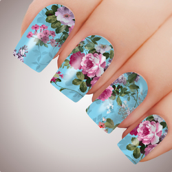 WILDFLOWER in BLUE Peony Full Cover Nail Decal Art Water Slider Sticker