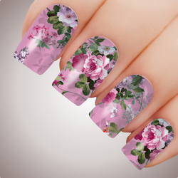 WILDFLOWER in PINK Peony Full Cover Nail Decal Art Water Slider Sticker