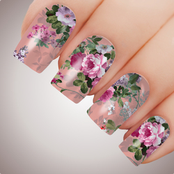 WILDFLOWER in PEACH Peony Full Cover Nail Decal Art Water Slider Sticker
