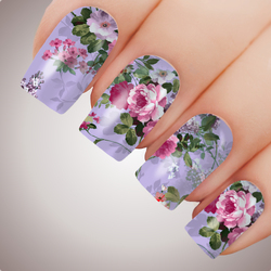 WILDFLOWER in PURPLE Peony Full Cover Nail Decal Art Water Slider Sticker