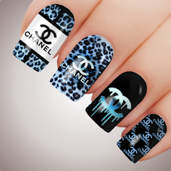 CC BLUE LEOPARD Luxe Full Cover Nail Decal Water Sticker Slider Art