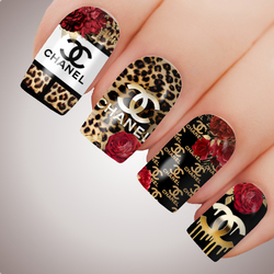 CC FLORAL LEOPARD Red Luxe Full Cover Nail Decal Water Sticker Slider Art