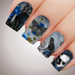 Blue GOTHIC FANTASY Full Cover Halloween Nail Decal Art Water Slider Sticker