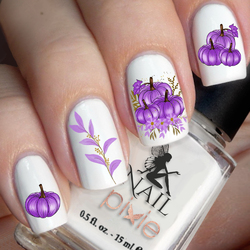 ENCHANTED PUMPKIN Purple Autumn Halloween Nail Decal Art Water Slider Sticker Transfer