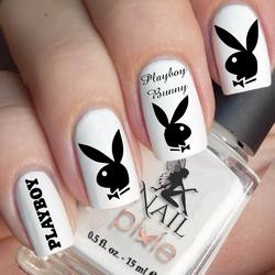 BUNNY Nail Art Water Transfer Decal Stickers Black Play Logo