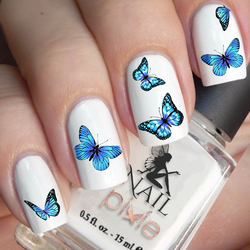 BEWITCHING Blue BUTTERFLY Nail Decal Art Water Slider Sticker Transfer