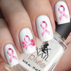 Pink Ribbon Breast Cancer Awareness Nail Decal Art Water Slider Sticker Transfer 