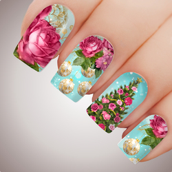 DREAMY CHRISTMAS FLORAL Full Cover Nail Decal Art Water Slider XMAS