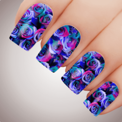 BED Of ENCHANTED ROSES - Floral Full Cover Nail Decal Art Water Slider Transfer Tattoo Sticker