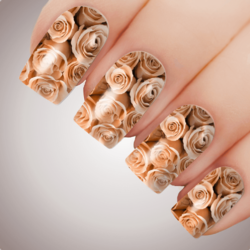 BED Of PEACH ROSES - Floral Full Cover Nail Decal Art Water Slider Transfer Tattoo Sticker