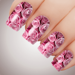 BED Of PINK ROSES - Floral Full Cover Nail Decal Art Water Valentines Transfer Sticker