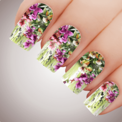 CASCADING ORCHIDS Floral Full Cover Nail Decal Art Water Slider Transfer Tattoo Sticker