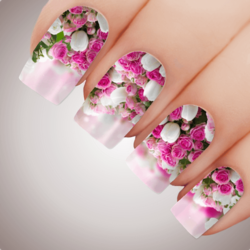 PINK ROSE CASCADE Floral Wedding Full Cover Nail Decal Art Water Valentines Tattoo Sticker