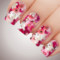PINK MIX FLOWER Floral Full Cover Nail Decal Art Water Slider Transfer Tattoo Sticker
