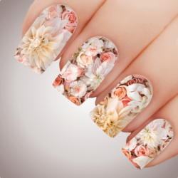 PEACH MIX FLOWER Floral Full Cover Nail Decal Art Water Slider Transfer Tattoo Sticker