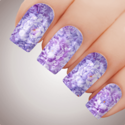 PURPLE PEONY Floral Full Cover Nail Decal Art Water Slider Transfer Tattoo Sticker