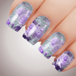 PURPLE POETRY ROSE Floral Full Cover Nail Decal Art Water Valentines Transfer Tattoo Sticker