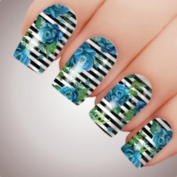 BLUE FRENCH SAILOR Floral Full Cover Nail Decal Art Water Slider Transfer Tattoo Sticker